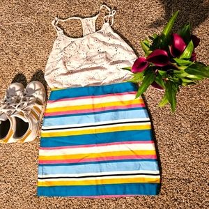 Ann Taylor Loft Women Size 4 Colorful Striped Short Skirt A-line Cotton